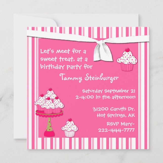 Girl's Cupcake Birthday Party Invitation (Front)
