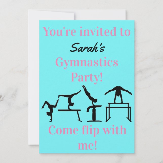 Girls Custom Gymnastics Birthday Party Invitation (Front)