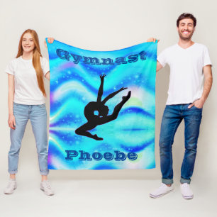 Girls Custom Gymnastics Blue Green Fleece Blanket