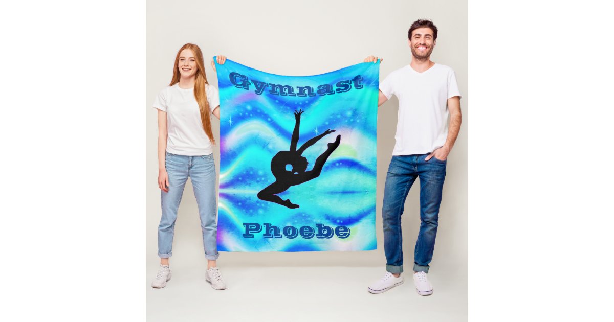 Girls Custom Gymnastics Blue Green Fleece Blanket | Zazzle.com