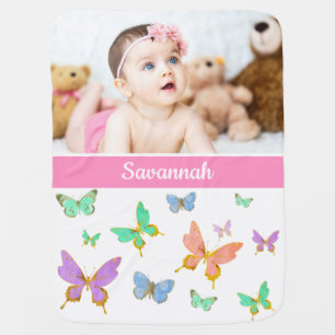 Girl's Custom Photo Butterfly Baby Blanket