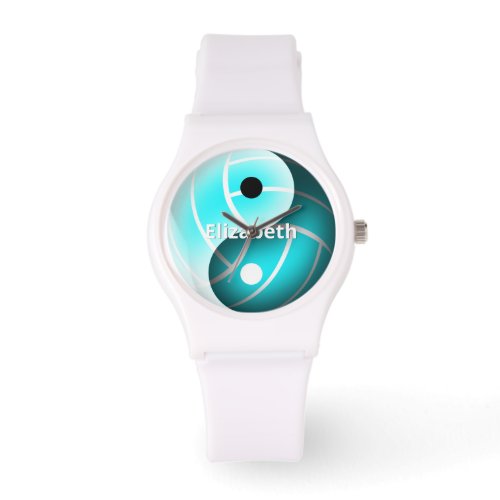 girls custom yin and yang turquoise volleyball watch