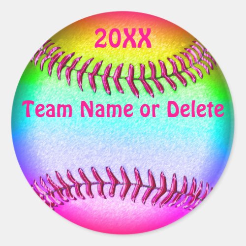 Girls Customizable Cute Colorful Softball Stickers