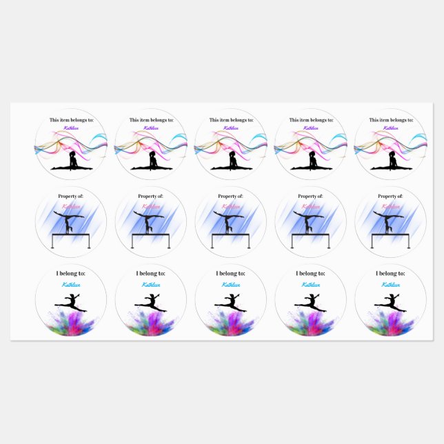 Girls Customizable Gymnastics Labels (Sheet)