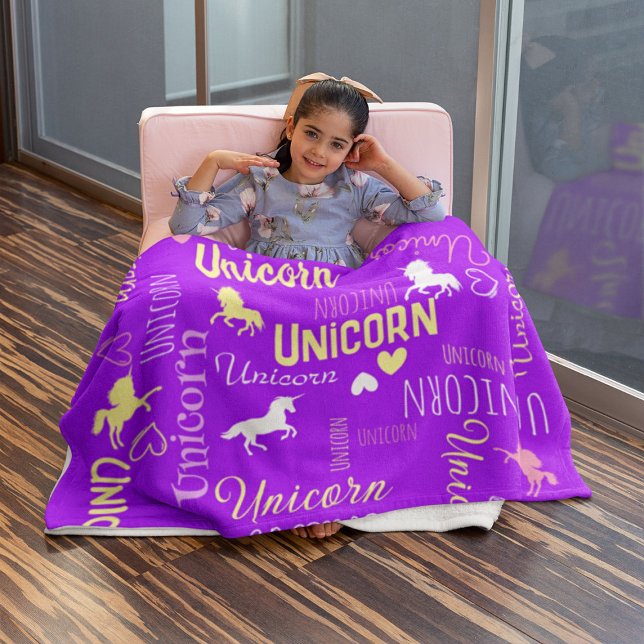 Girls Customizable Magical Unicorn Purple Pink  Fleece Blanket (Creator Uploaded)