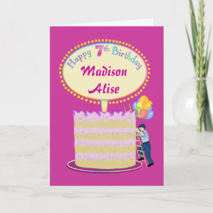 Girls Cute 7th Birthday - Personalize It Card