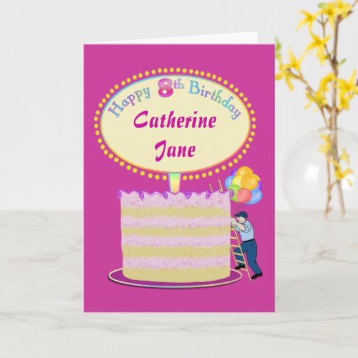 Girls Cute 8th Birthday Personalized It Card | Zazzle