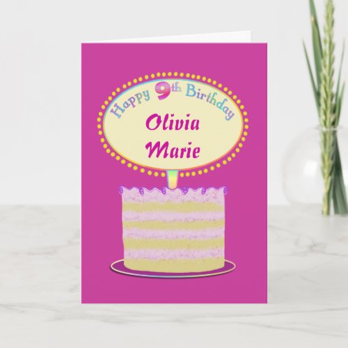 Girls Cute 9th Birthday Personalize It Card