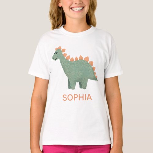 Girls Cute and Cool Stegosaurus Dinosaur T_Shirt