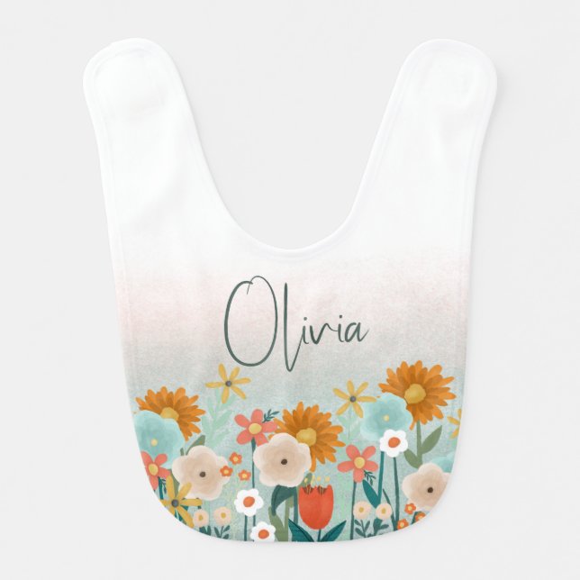 Girls Cute and Elegant Botanical Floral Baby Bib (Front)