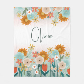 Girls Cute and Elegant Floral Botanical Spring Fleece Blanket