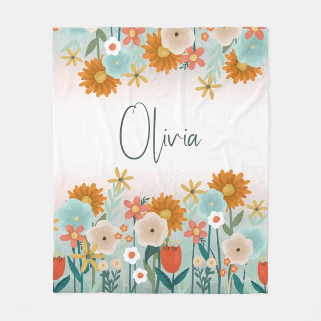 Girls Cute and Elegant Floral Botanical Spring Fleece Blanket (Front)
