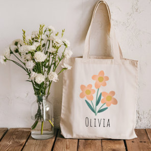 Girls Cute and Elegant Pink Flowers Tote Bag