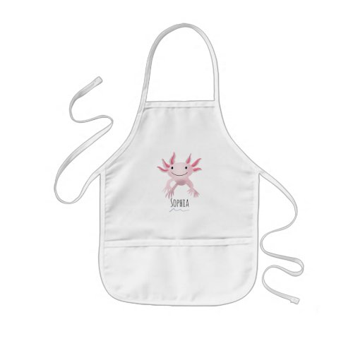 Girls Cute and Modern Pink Axolotl and Name Kids Apron