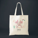 Girls Cute and Modern Pink Axolotl and Name Kids Tote Bag<br><div class="desc">This cute kids tote bag features a unique pink axolotl design and can be personalized with your girls name. The perfect quirky gift for any child or salamander-lover!</div>