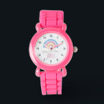 Girls Cute and Modern Pink Rainbow & Name Kids Watch<br><div class="desc">This cute and modern kids watch features a gorgeous boho rainbow cartoon,  and can be personalized with your girls name. With clear,  easily readable numbers,  this 'first' watch is great for a child or toddler just starting out on learning the time. The perfect design for your little one!</div>