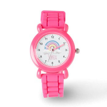 Girls Cute And Modern Pink Rainbow & Name Kids Watch by Simply_Baby at Zazzle