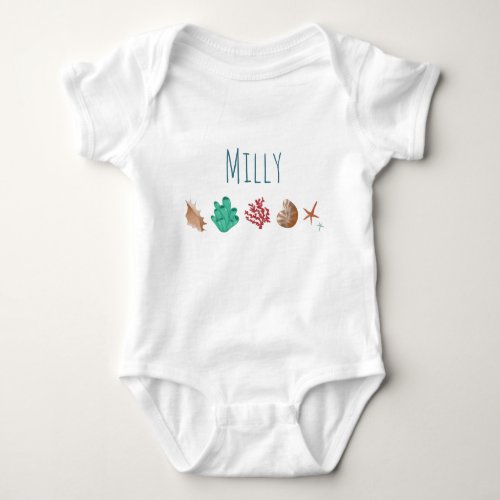 Girls cute and modern sea shell ocean coral baby bodysuit