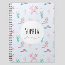 Girls Cute and Unique Pink Axolotl Pattern Kids Notebook