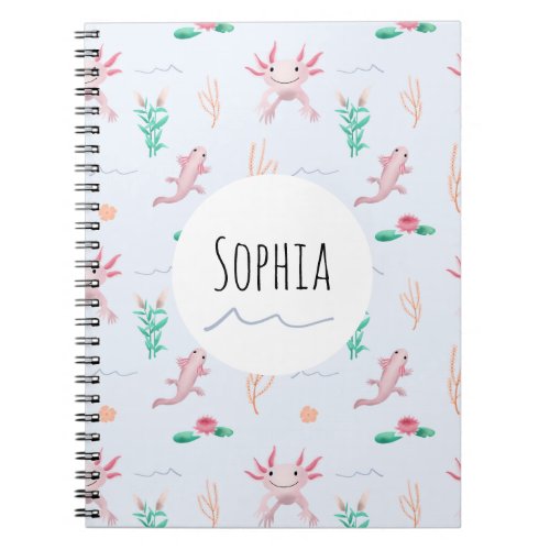 Girls Cute and Unique Pink Axolotl Pattern Kids Notebook