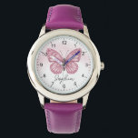 Girls Cute and Whimsical Butterfly Kids Watch<br><div class="desc">This cute and whimsical kids watch features an adorable pink butterfly illustration,  with space to add our girl's name in an elegant typography. The perfect magical and girly design for any kid or fun-loving adult!</div>