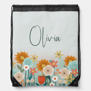 Girls Cute and Whimsical Floral Kids Drawstring Bag