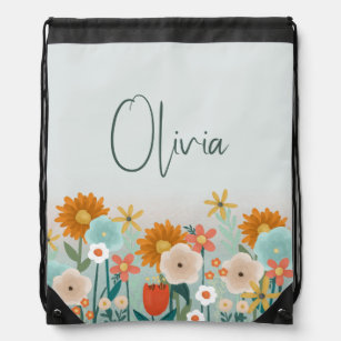Girls Cute and Whimsical Floral Kids Drawstring Bag