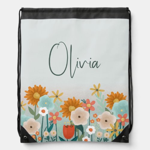 Girls Cute and Whimsical Floral Kids Drawstring Bag