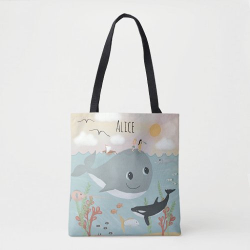 Girls Cute and Whimsical Ocean Whale Tote Bag