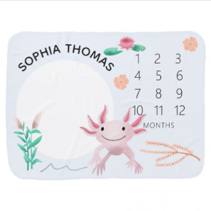 Girls Cute and Whimsical Pink Axolotl Milestone Baby Blanket