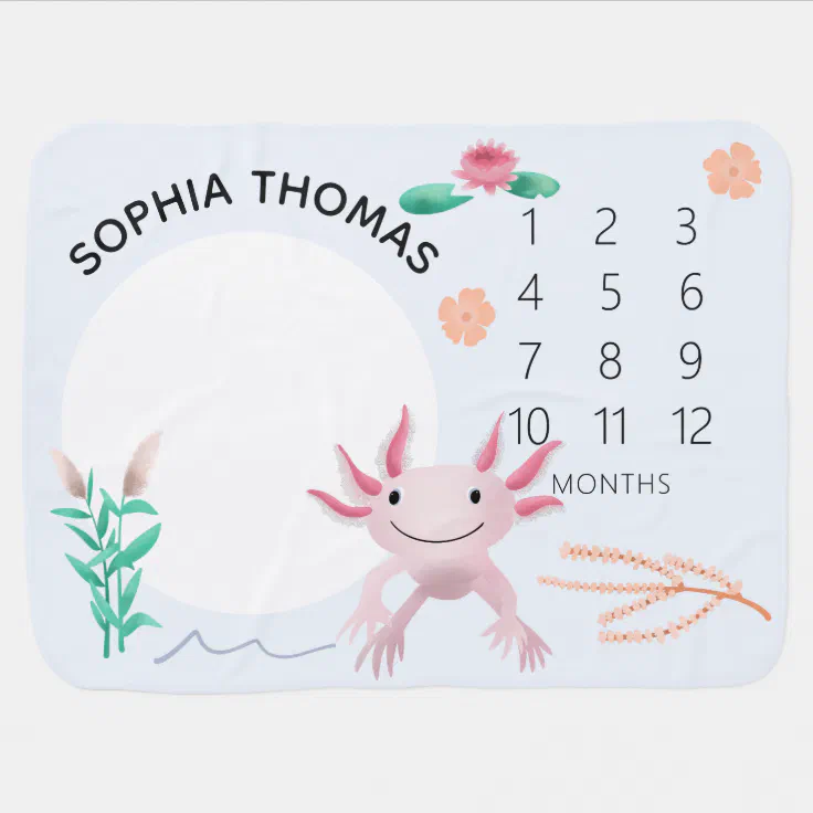 Girls Cute And Whimsical Pink Axolotl Milestone Baby Blanket Zazzle