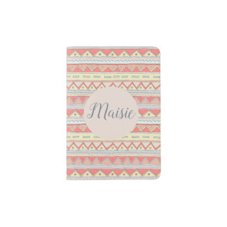 Girls Cute Autumn Tribal Zigzag Pattern with Name Passport Holder