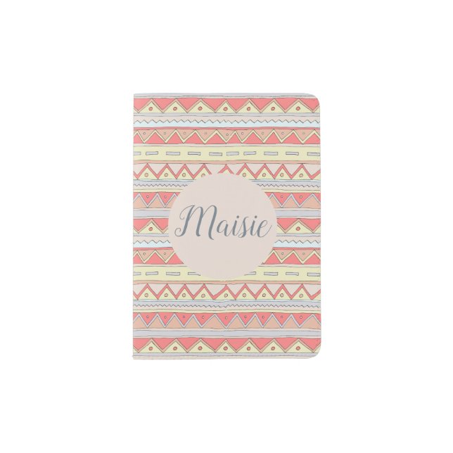 Girls Cute Autumn Tribal Zigzag Pattern with Name Passport Holder (Front)