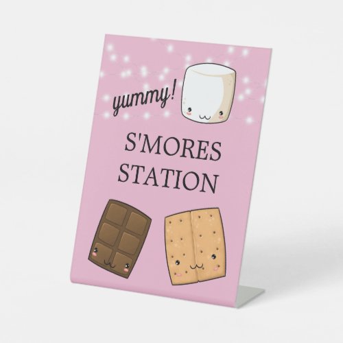 Girls Cute Backyard Birthday Party Smores Station Pedestal Sign