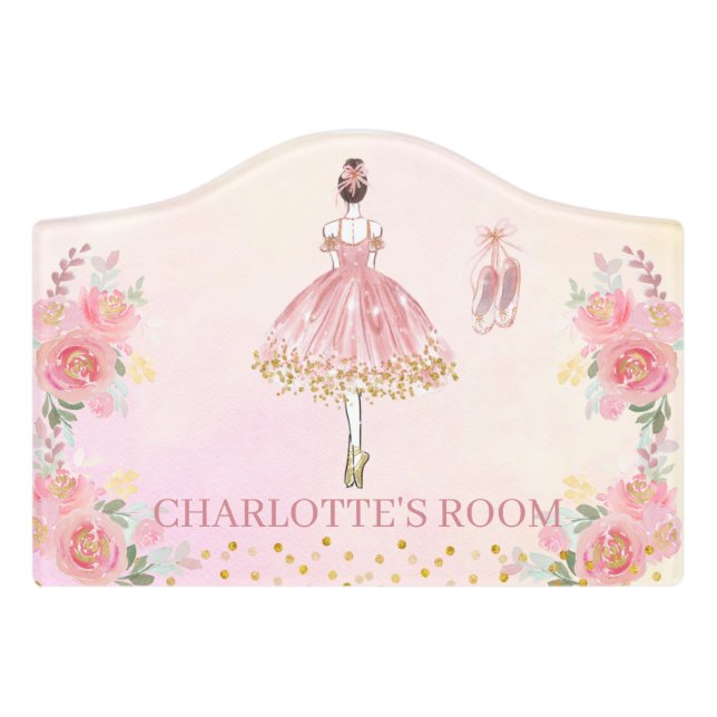 Girls Cute Ballerina Ballet Pink Nursery Kids Door Door Sign (Small Crest Front)