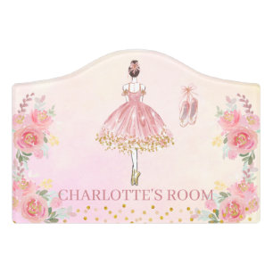 Girls Cute Ballerina Ballet Pink Nursery Kids Door Sign
