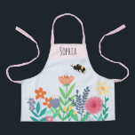 Girls Cute Bee and Flowers with Name Kids Apron<br><div class="desc">This cute and whimsical kids apron design features a unique bee and garden flower illustration and can be personalized with your girls name. The perfect gift for a little gardener!</div>