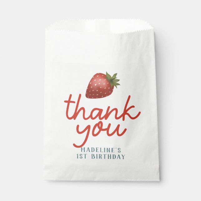 Girls Cute Berry First Kids 1st Birthday Favor Bag (Front)