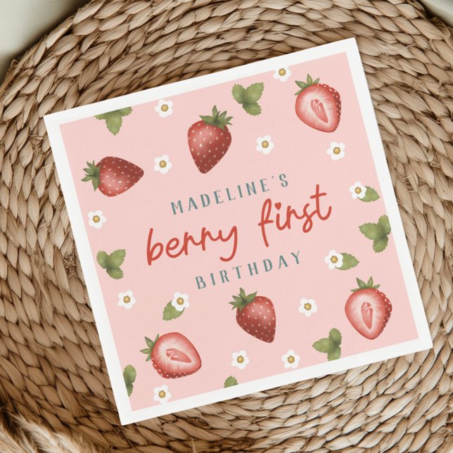Girls Cute Berry First Summer Kids 1st Birthday Napkins (Creator Uploaded)