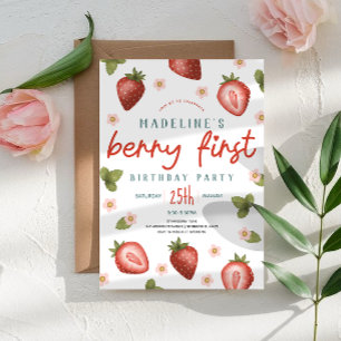Girls Cute Berry First Summer Kids First Birthday Invitation