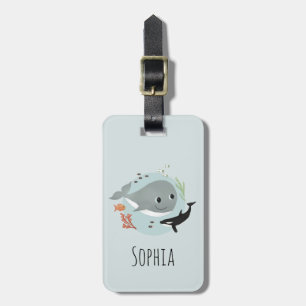 Girls Cute Blue Ocean Whale Kids Luggage Tag
