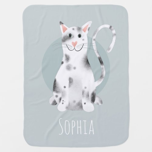 Girls Cute Blue with Black and White Cat Cartoon Baby Blanket