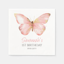 Girls Cute Blush Pink Butterfly 1st Birthday Party
