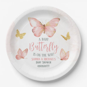 Girls Cute Blush Pink Butterfly Baby Shower Party Paper Plates