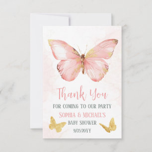 Girls Cute Blush Pink Butterfly Baby Shower Party Thank You Card