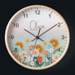 Girls Cute Boho Pink Floral Botanical Kids Clock<br><div class="desc">This cute and elegant clock design features a boho pink botanical wildflower illustration,  and can be personalized with your girls name. The perfect floral nature addition to your couple's girls room,  or baby nursery.</div>