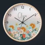 Girls Cute Boho Pink Floral Botanical Kids Clock<br><div class="desc">This cute and elegant clock design features a boho pink botanical wildflower illustration,  and can be personalized with your girls name. The perfect floral nature addition to your couple's girls room,  or baby nursery.</div>