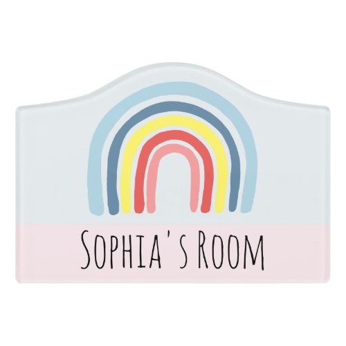 Girls Cute Boho Pink Rainbow Cartoon Kids Nursery Door Sign