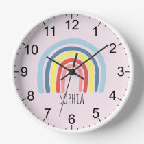 Girls Cute Boho Pink Rainbow Kids Nursery Clock