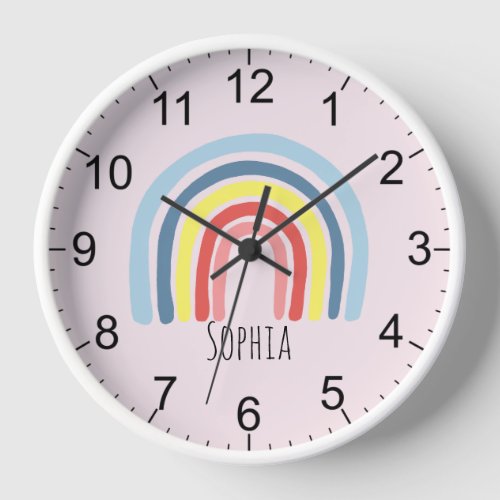 Girls Cute Boho Pink Rainbow Kids Nursery Clock